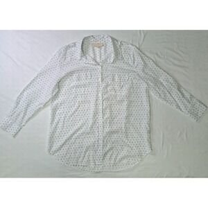 Grand & Greene Women's M Tiny Hearts Wht 3/4 Sleeve Button-Up‎ Romantic Dreamy